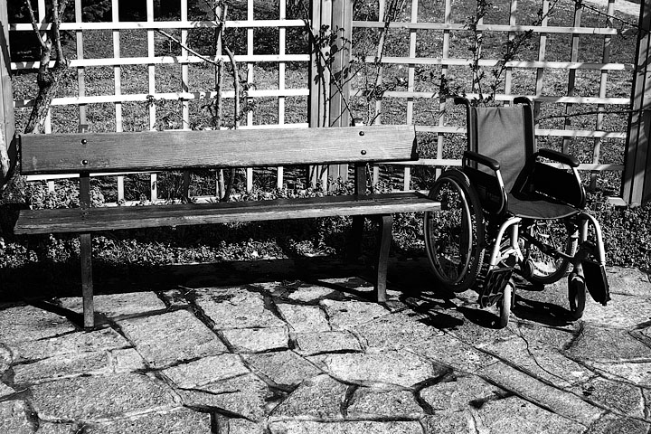 parità sociale social parity panchina sedia a rotelle bench roll chair