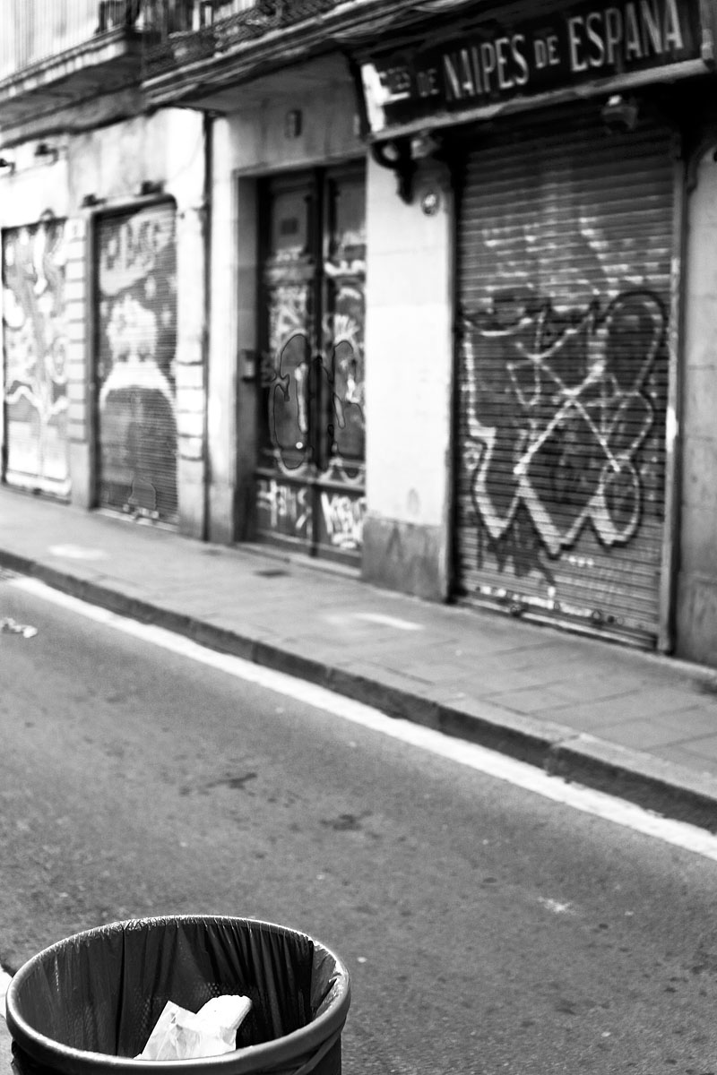cestino immondiazia via murales sigma 50mm 1.4 FF barcelona barcellona BN BW